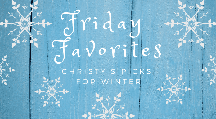 Friday Favorites - Christy's Picks for Winter with snowflakes on a blue board background