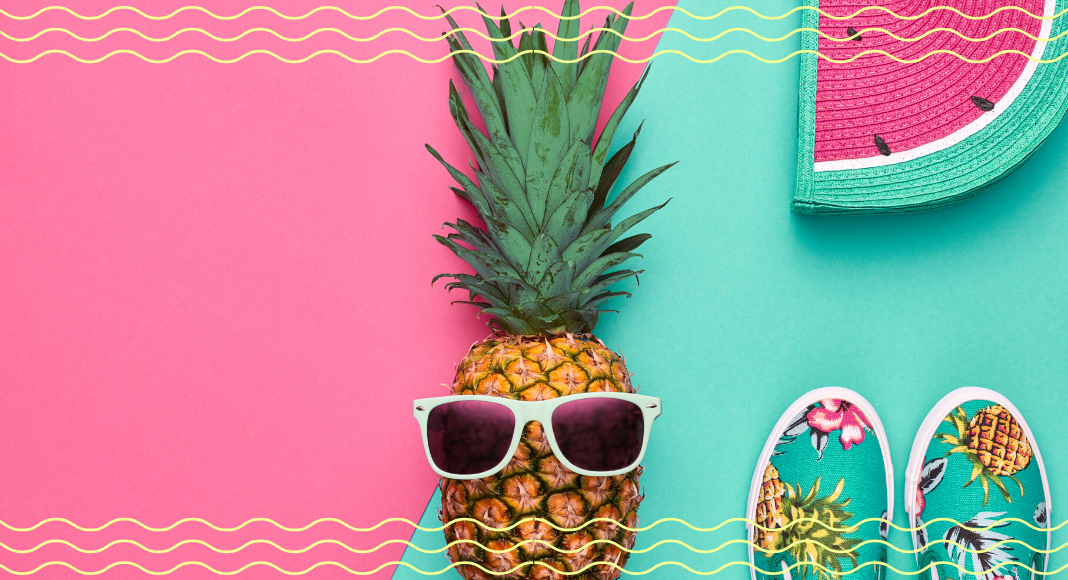 summer color graphic with watermelon, pineapple, sunglasses, and shoes