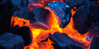smoldering charcoal briquets