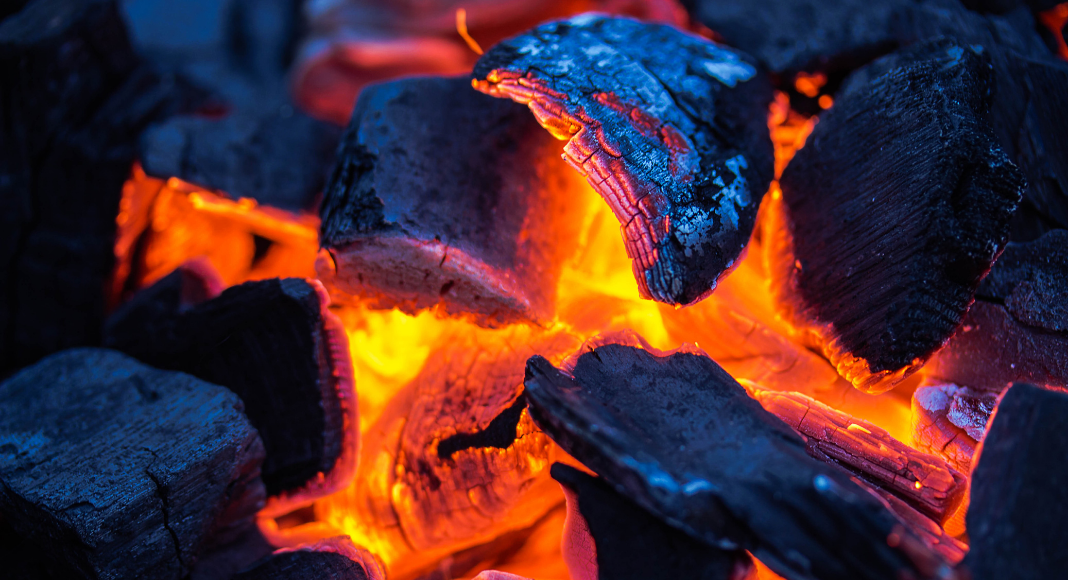 smoldering charcoal briquets