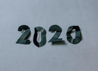 2020 on crinkled paper