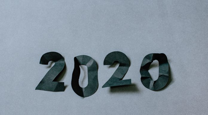 2020 on crinkled paper