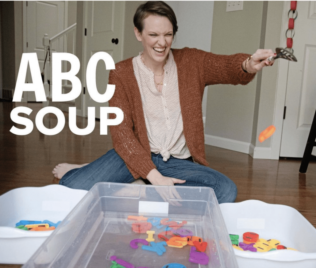 Susie Allison of Busy Toddler making ABC soup