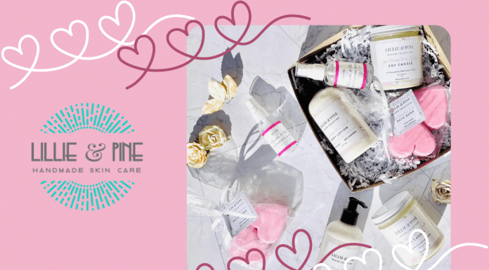 Lillie +Pine Valentine's products on pink background