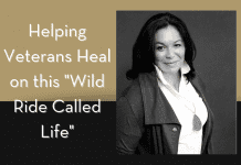 Annette Whittenberger with tan and black background with "Helping Veteran Heal on this 'Wild Ride Called Life'" in text