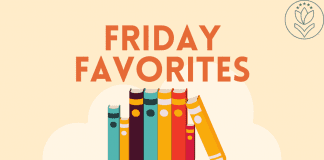 books shelved on an orange rectangle with "Friday Favorites: 5 Favorite Children's Book Series from Alexis" in text