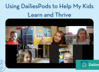 screenshot of DailiesPods classroom with "Using DailiesPods to Help My Kids Learn and Thrive" in text. MMC and DailiesPods logos present.