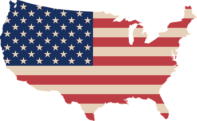 Shape of USA with American flag 