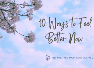 purple and blue sky with white flowers and "10 Ways to Feel Better Now" in text with MMC logo