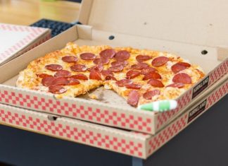 pizza in boxes