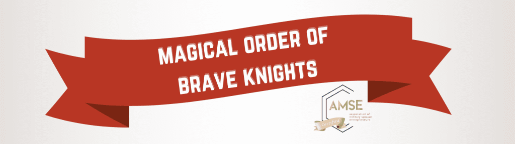 Magical Order of Brave Knights on red holiday ribbon with AMSE logo