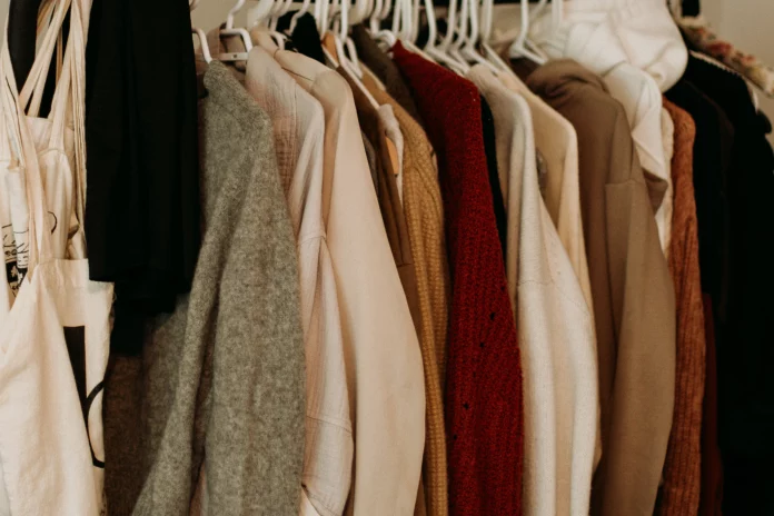 clothes hung in a closet