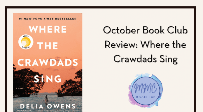 Where the Crawdads Sing book with "October Book Club Review: Where the Crawdads Sing" in text and MMC Book Club logo