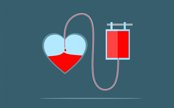 blood dripping in to a heart in a graphic depicting blood donation