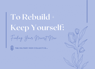 periwinkle blue background with blue floral detail and "To Rebuild + Keep Yourself: Finding Your Newest New" in text and MMC logo