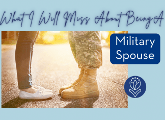 woman and military member standing in a road with "What I Will Miss About Being A Military Spouse" in text and MMC logo
