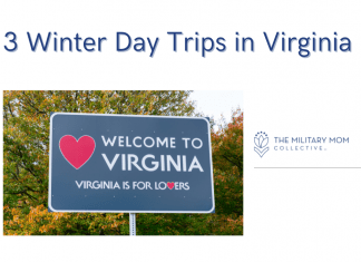 Welcome to Virginia sign with "3 Winter Day Trips in Virginia" in text and MMC logo