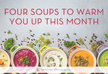 various soups in tureens with "Four Soups to Warm You Up this Month" in text and MMC logo