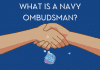 cartoon hands shaking with "What is a Navy Ombudsman?" in text and MMC logo
