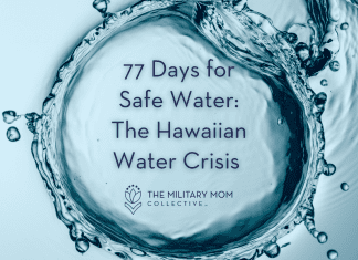 a large drop of water mid-splash with "77 Days for Safe Water: The Hawaiian Water Crisis" in text and MMC logo