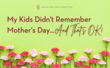 pink carnations on a spring green background with MMC logo and "My Kids Didn't Remember Mother's Day...And That's OK!" in text