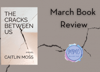 The Cracks Between Us book on a dark beige background with a large crack running across it and MMC logo