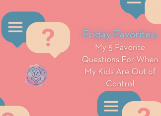 question bubbles in beige and blue on a pick background. "My 5 Favorite Questions For When My Kids Are Out of Control" in text and MMC logo