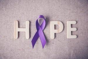 "Hope" with a purple ribbon in place of the "o"